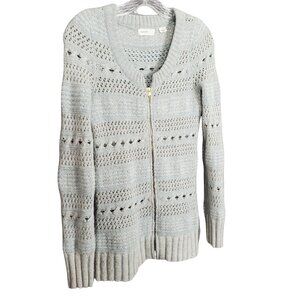 Sleeping On Snow Size M Sweater Cardigan Wool Angora Open Knit Zip Frosty Blue